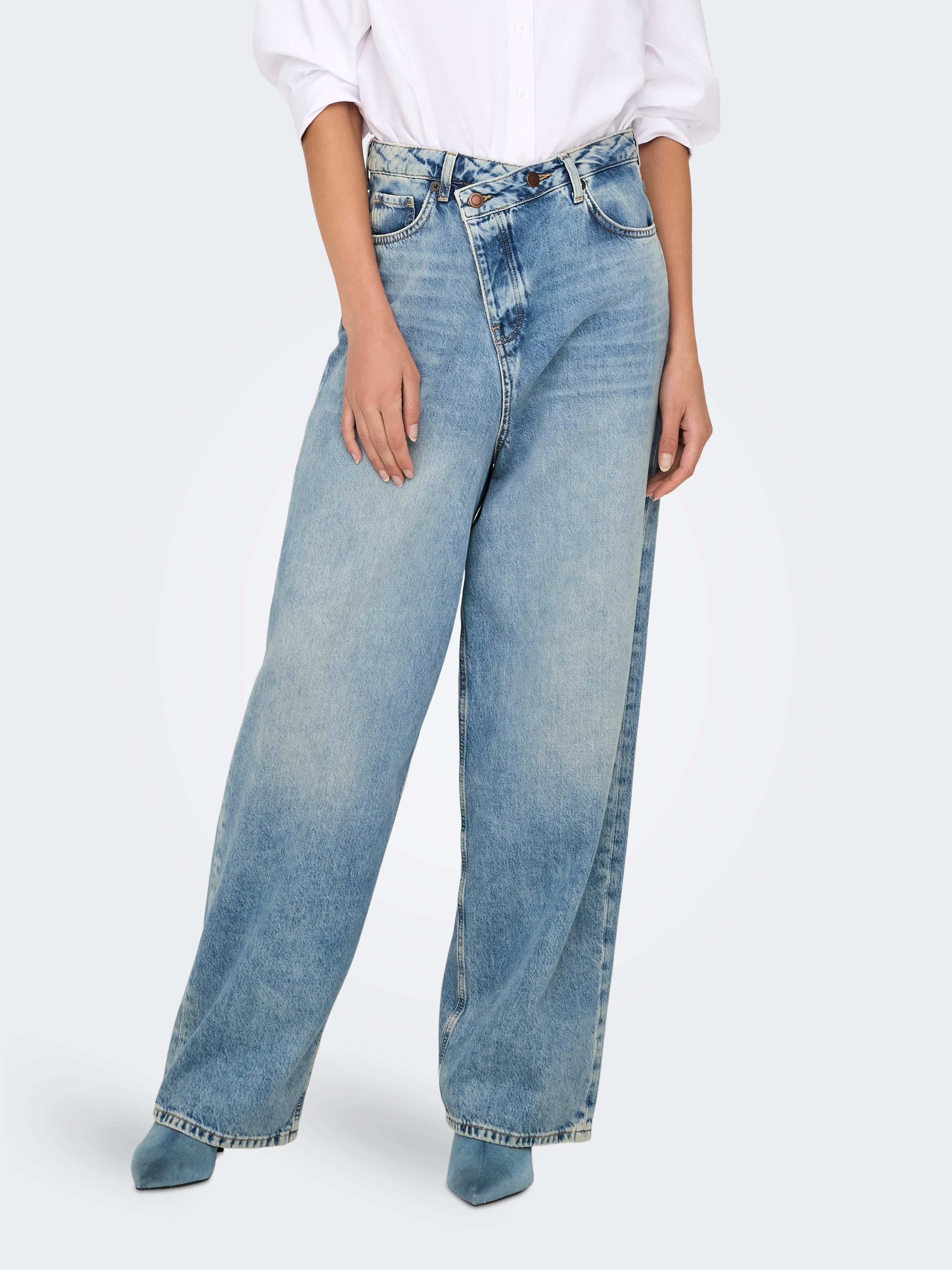 Onlecho Mittlere Taille Weiter Beinschnitt Jeans