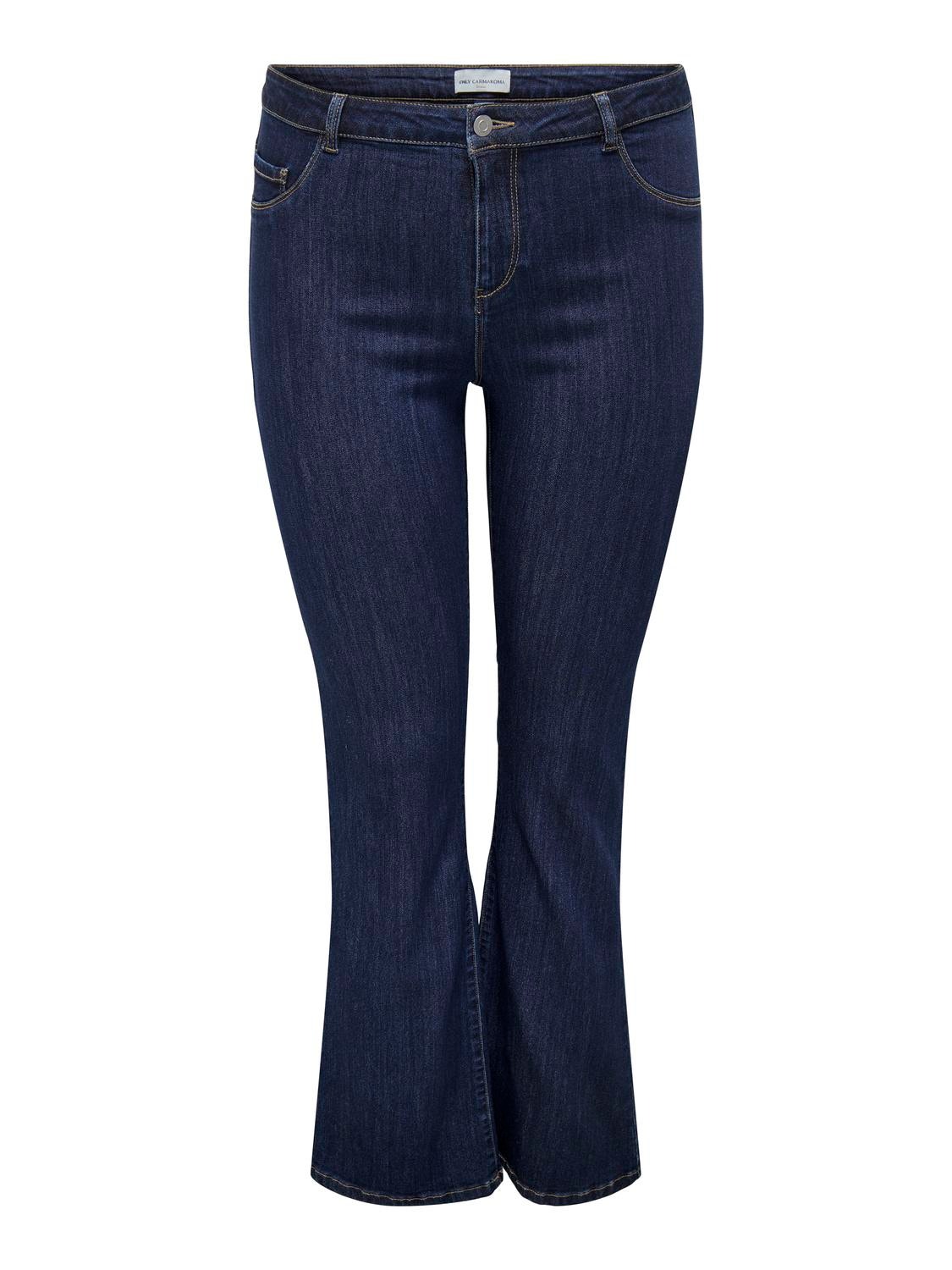 ONLY CARThunder Mid Waist Flared Jeans -Dark Blue Denim - 15326578