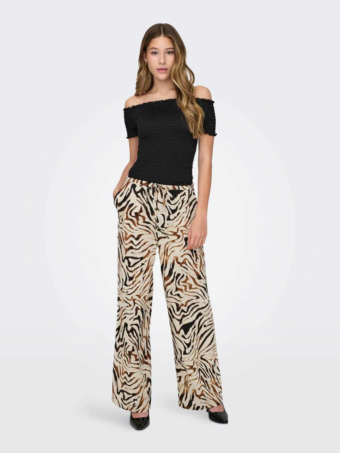 ONLY Wide Leg Fit Mid waist Trousers -Sandshell - 15326895