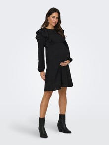 ONLY Regular Fit Round Neck Maternity Elasticated cuffs Volume sleeves Short dress -Black - 15326973