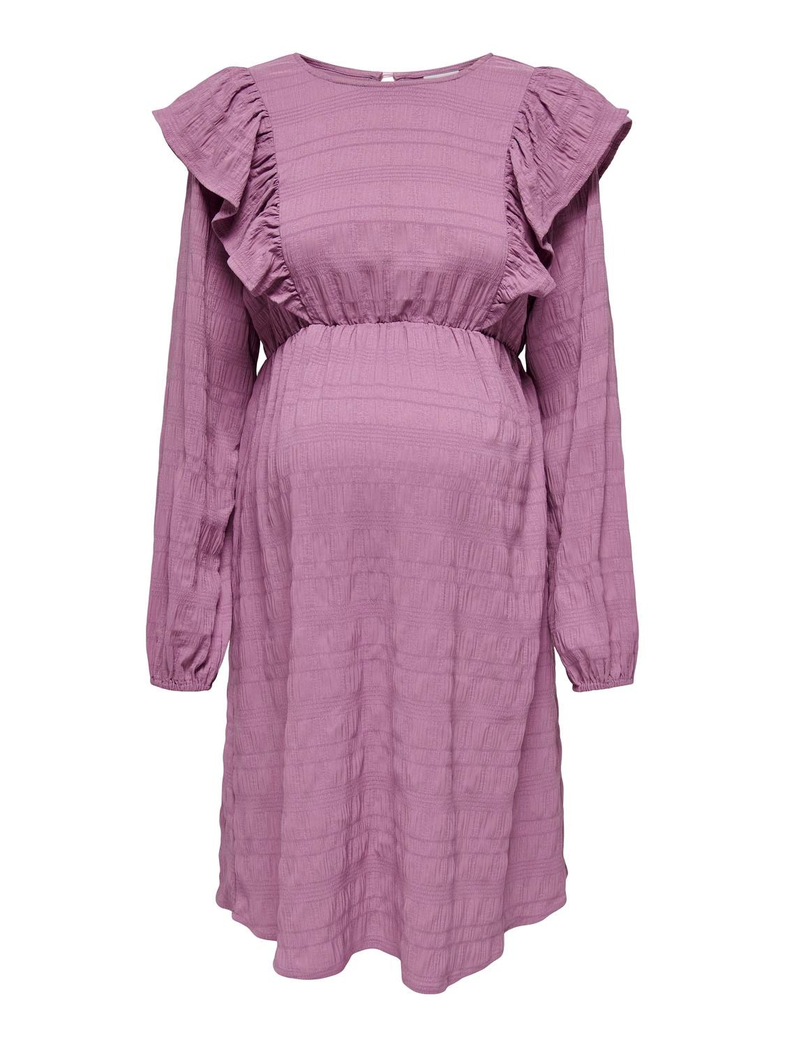 ONLY Regular fit O-hals Zwangerschap Manchetten met elastiek Volumineuze mouwen Korte jurk -Rose Brown - 15326973