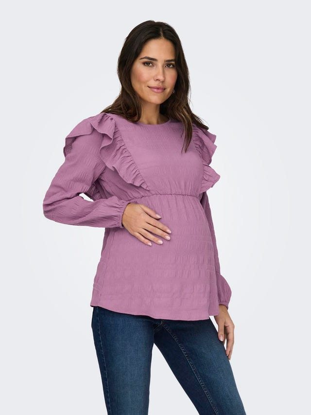 ONLY Normal geschnitten Rundhals Maternity Elastische Bündchen Voluminöser Armschnitt Top - 15326975