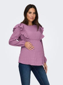 ONLY Tops Regular Fit Col rond Grossesse Poignets ou bas élastiqués Manches volumineuses -Rose Brown - 15326975