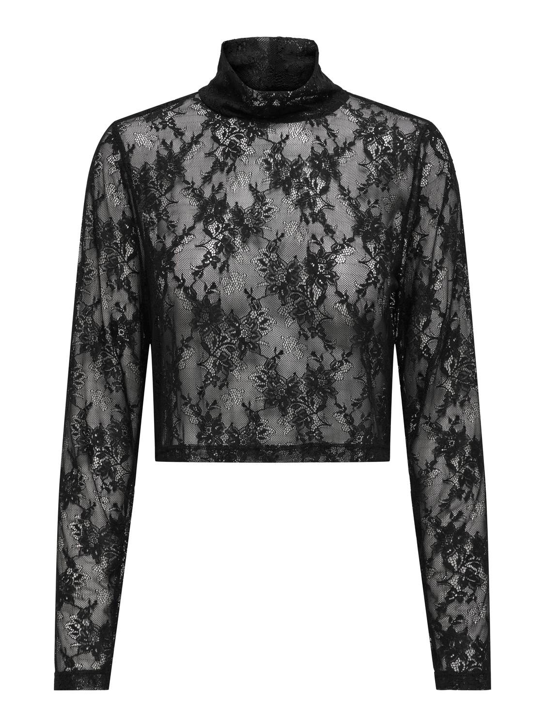 ONLY Lace top with high neck -Black - 15327291
