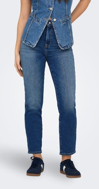 Jean coupe droite onlemily taille haute straight fit longueur cheville jeans medium blue denim Only | La Redoute