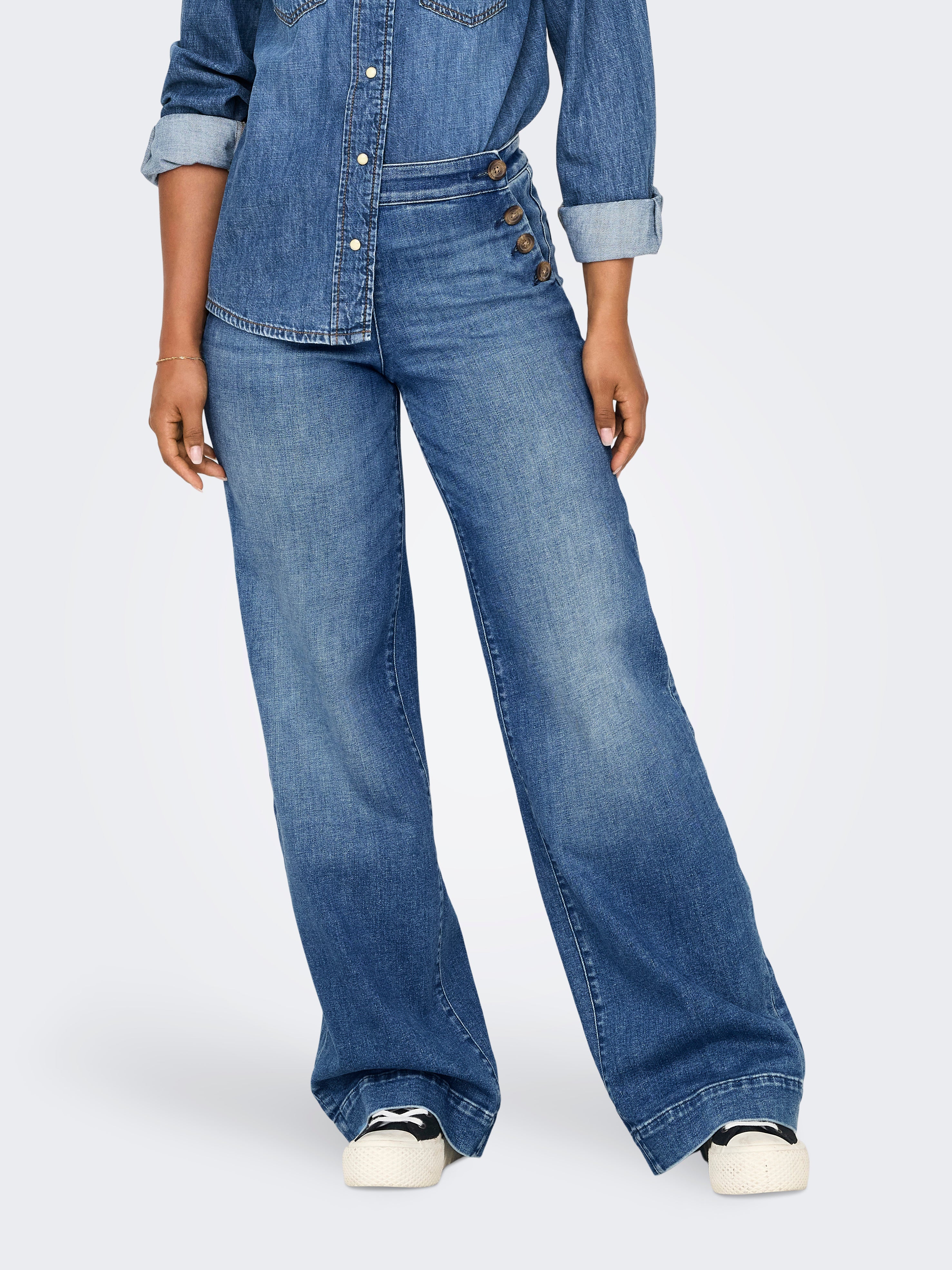 ONLY Jeans Donna Madison - Wide Leg Alta Vita In Cotone Con Fodera Elasticizzata - Foto 3