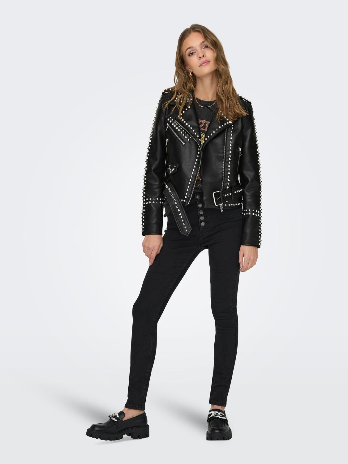 Rock Rebel Leather Studded Biker Jacket Black : Custom Jacket Co