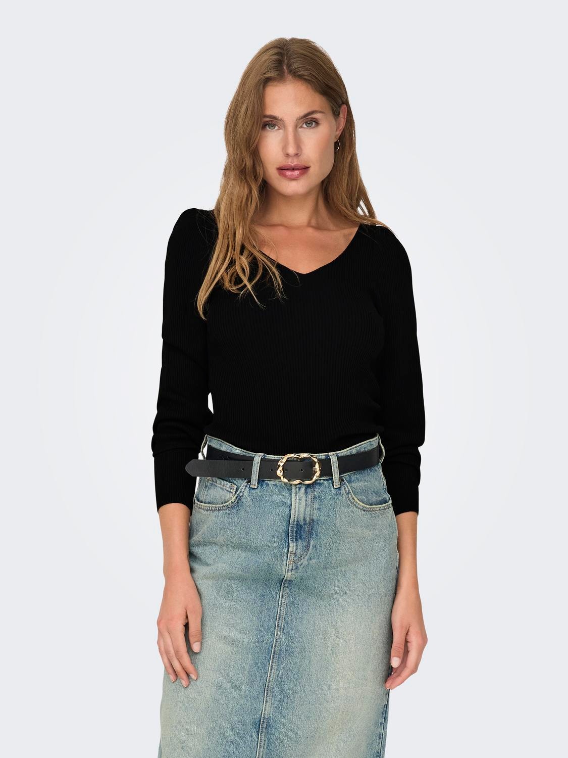 ONLY Regular Fit V-Neck Pullover -Black - 15327671