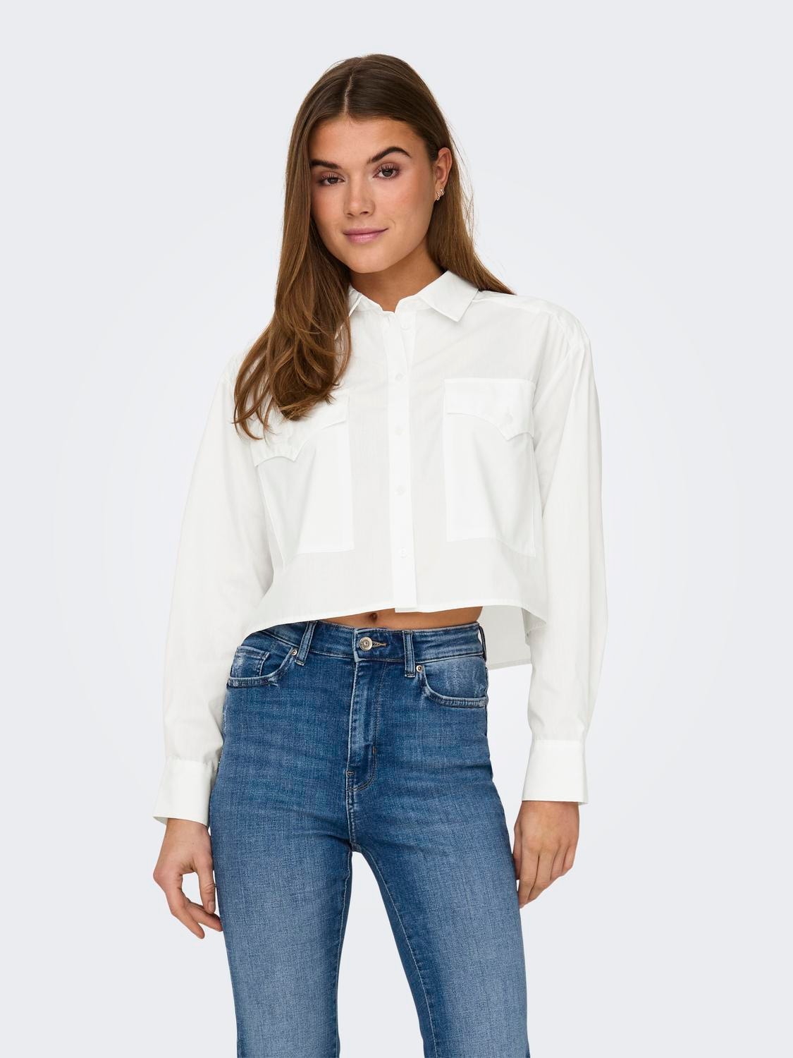 ONLY Normal passform Skjortkrage Manschetter med knappar Skjorta -White - 15327688