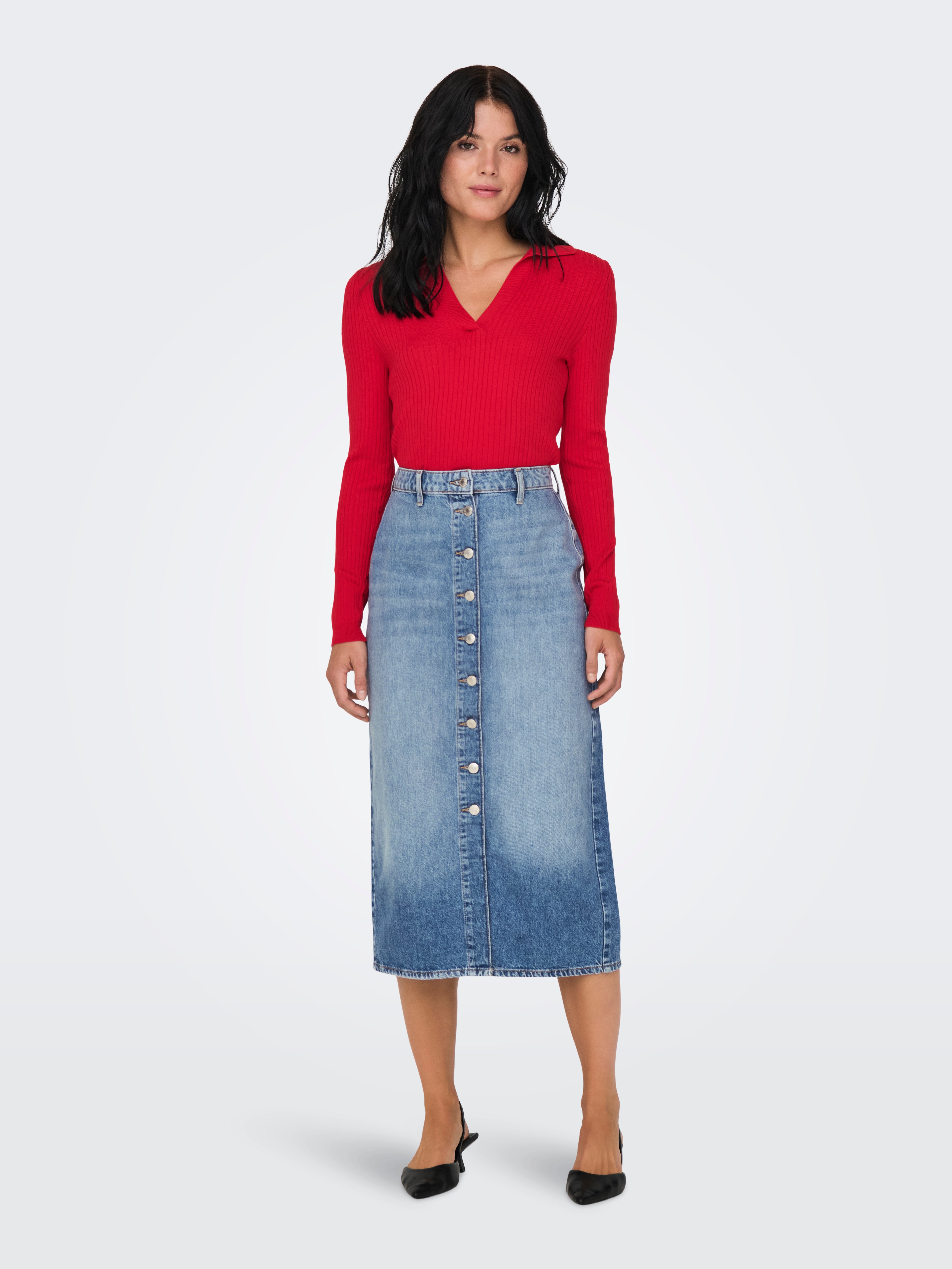 スカート Pinch Long Denim Skirt 2COL Maxi denim skirt with loose threads | Pinkwoman