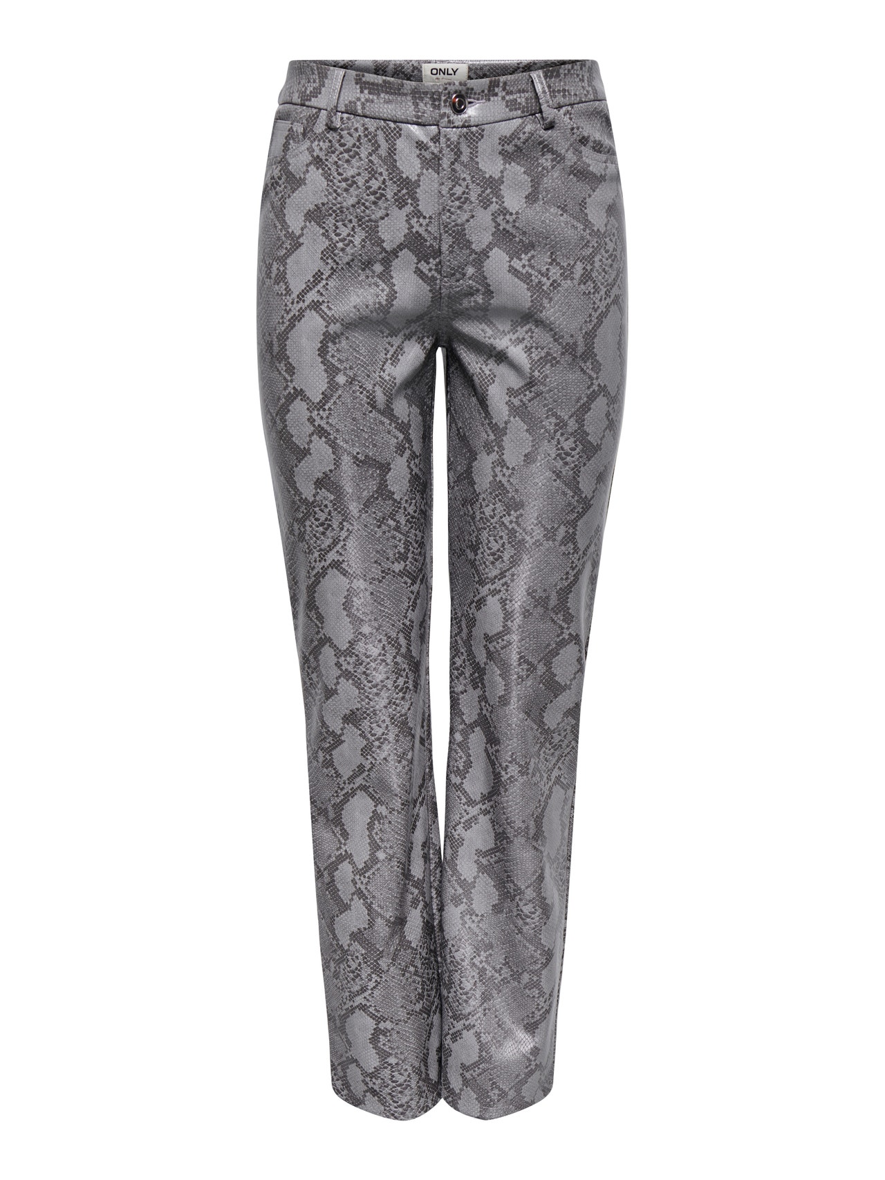 ONLY ONLAZULA Straight Fit Synthetic leather trousers -Grey - 15328138
