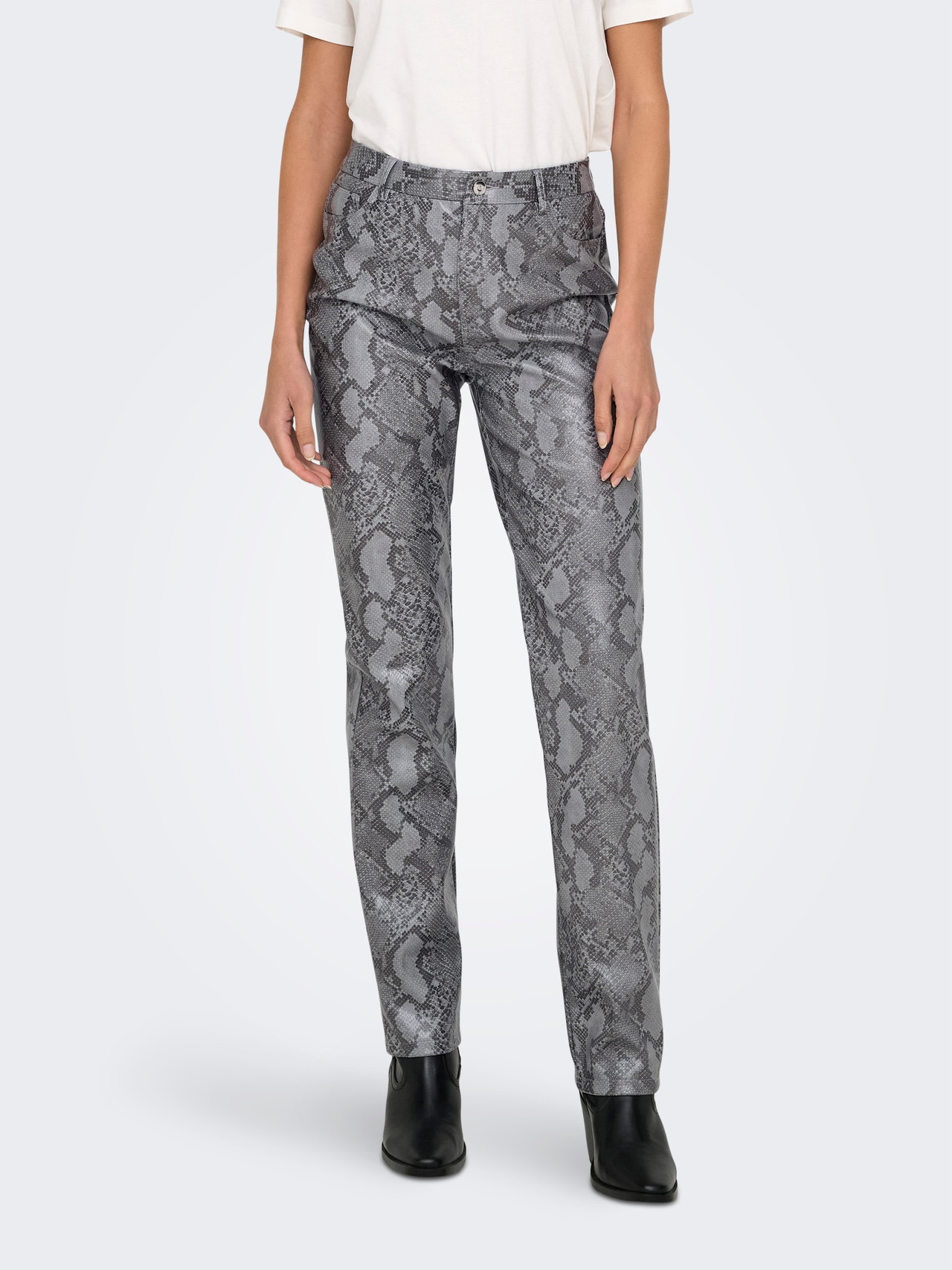 ONLY ONLAZULA Straight Fit Synthetic leather trousers -Grey - 15328138