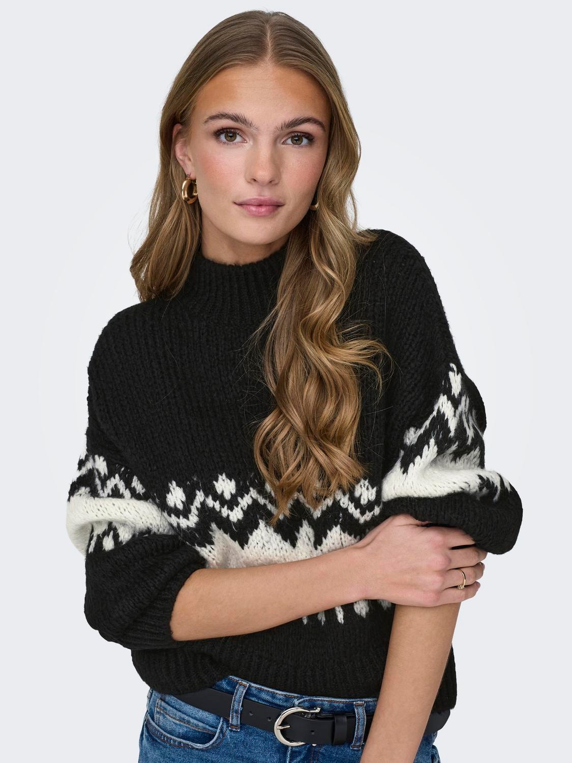 ONLY Knit Fit High neck Ribbed cuffs Pullover -Black - 15328582