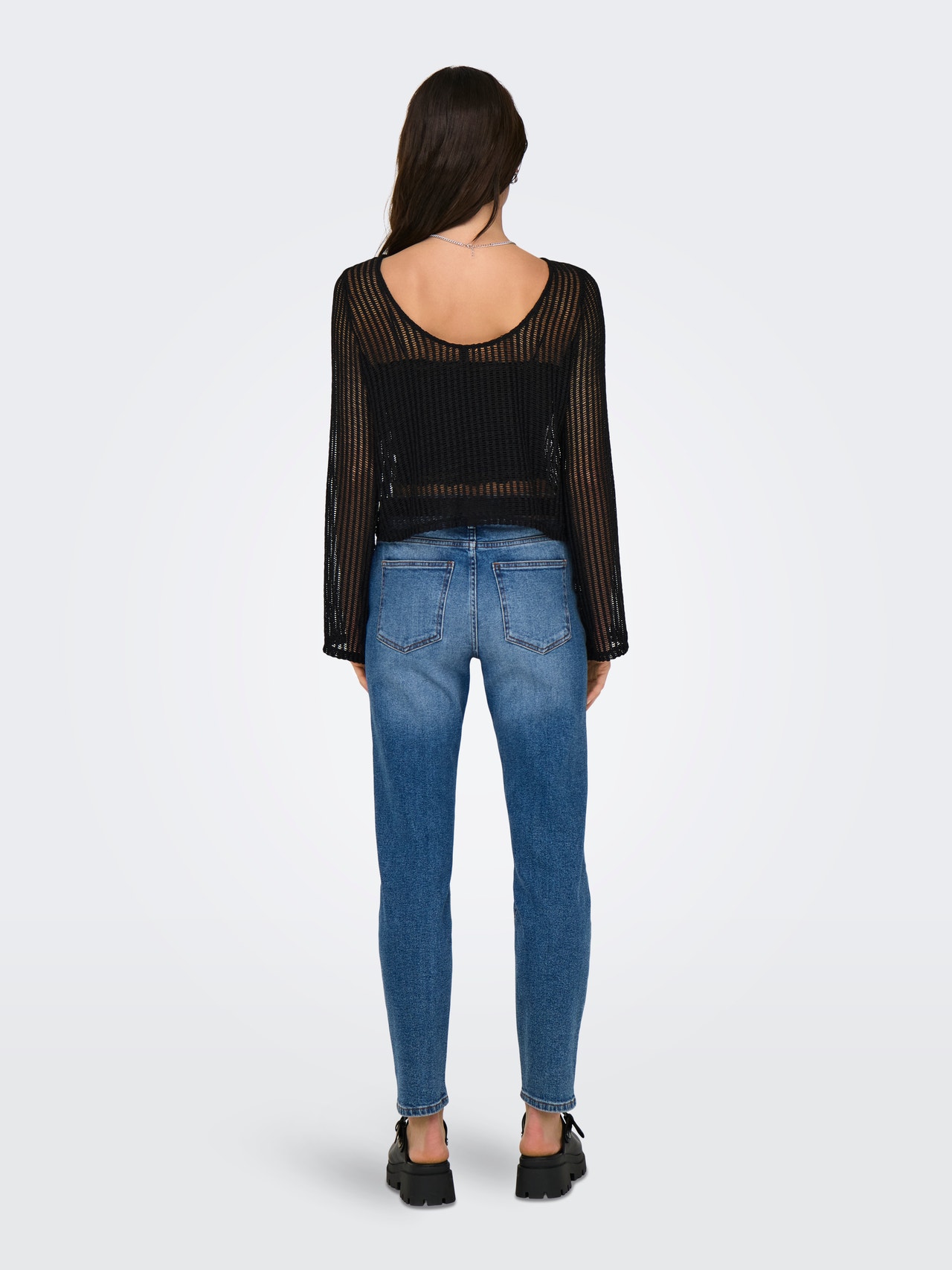 ONLY Strikket langærmet cropped top -Black - 15329364