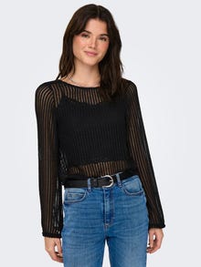ONLY Long sleeve knitted cropped top -Black - 15329364