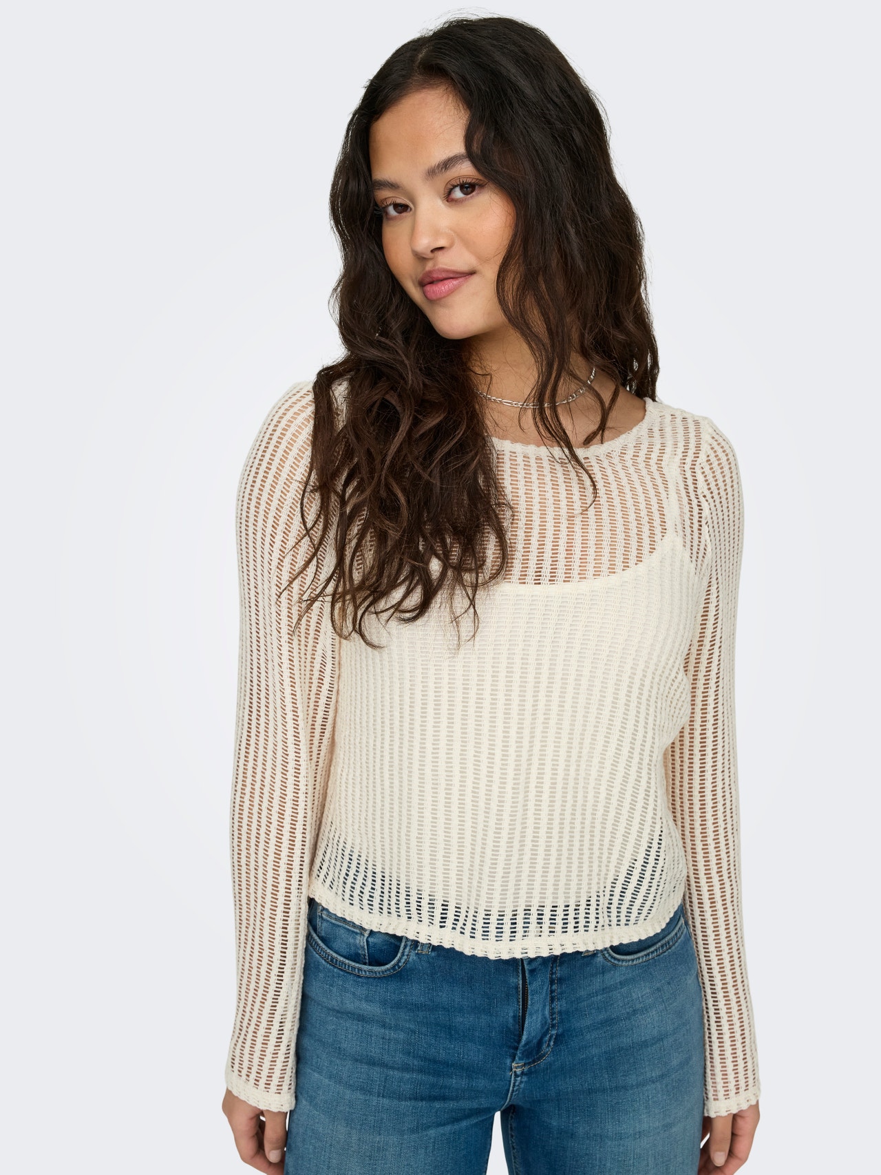 ONLY Long sleeve knitted cropped top -Sandshell - 15329364