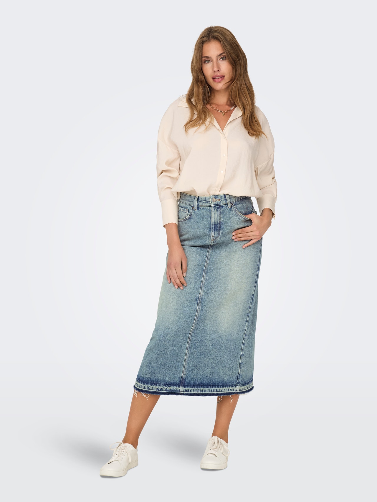 ONLY Keskmine vöökoht Pikk seelik -Medium Blue Denim - 15329944