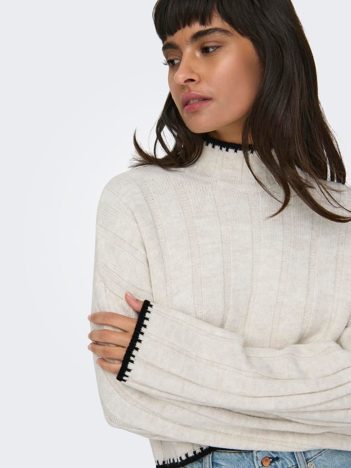 Loose fit knitted pullover with high neck | Light Grey | ONLY®