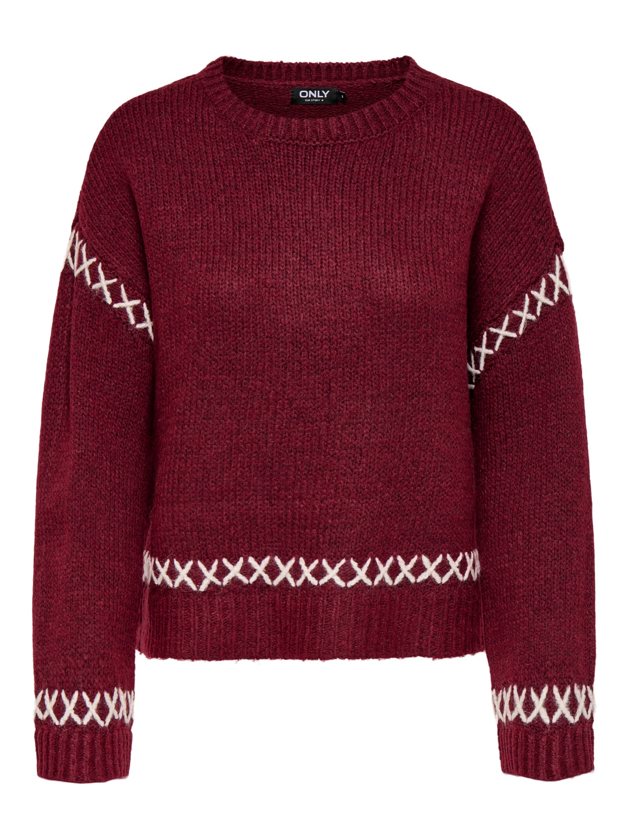 ONLY Redovno prianjanje O-vrat Rebraste lisice Ispuštena ramena Pulover -Cabernet - 15330089