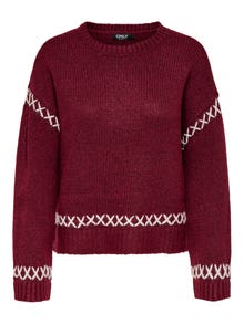 ONLY Redovno prianjanje O-vrat Rebraste lisice Ispuštena ramena Pulover -Cabernet - 15330089