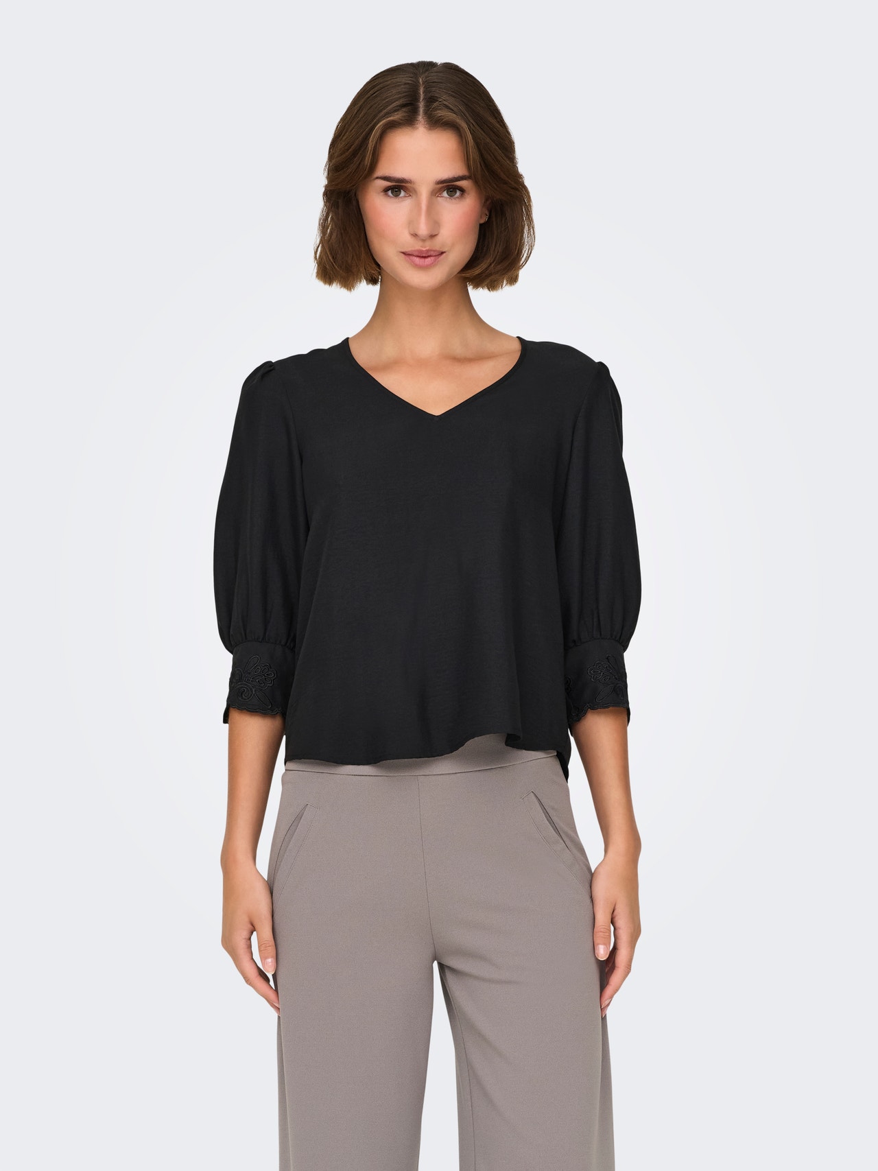 ONLY Redovno prianjanje V-izrez Rukavi za glasnoću Vrh -Black - 15330402