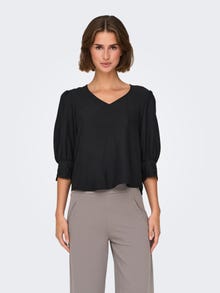 ONLY Redovno prianjanje V-izrez Rukavi za glasnoću Vrh -Black - 15330402