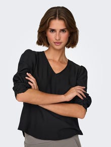 ONLY Redovno prianjanje V-izrez Rukavi za glasnoću Vrh -Black - 15330402