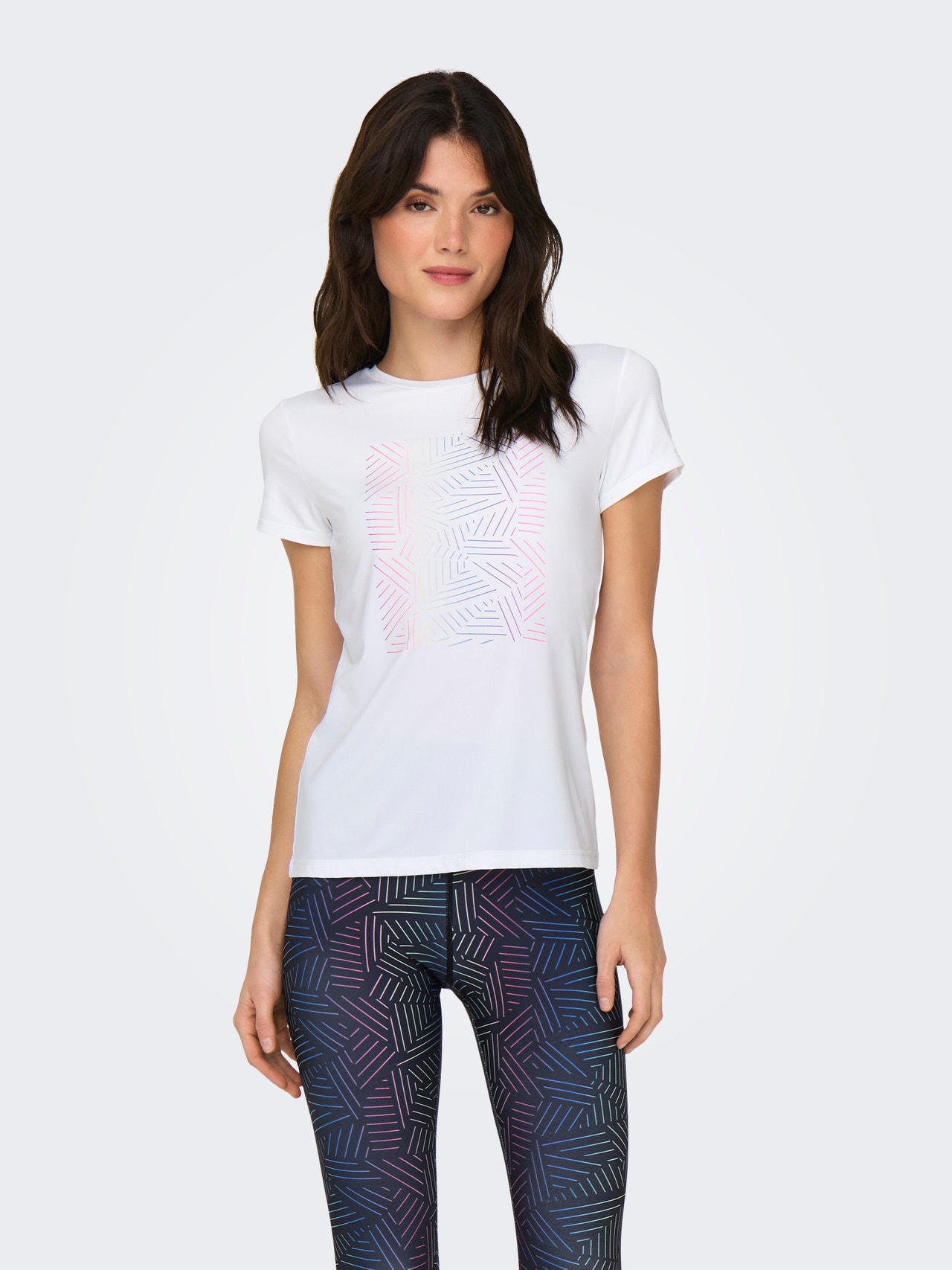 ONLY Printed o-neck training top -White - 15330527
