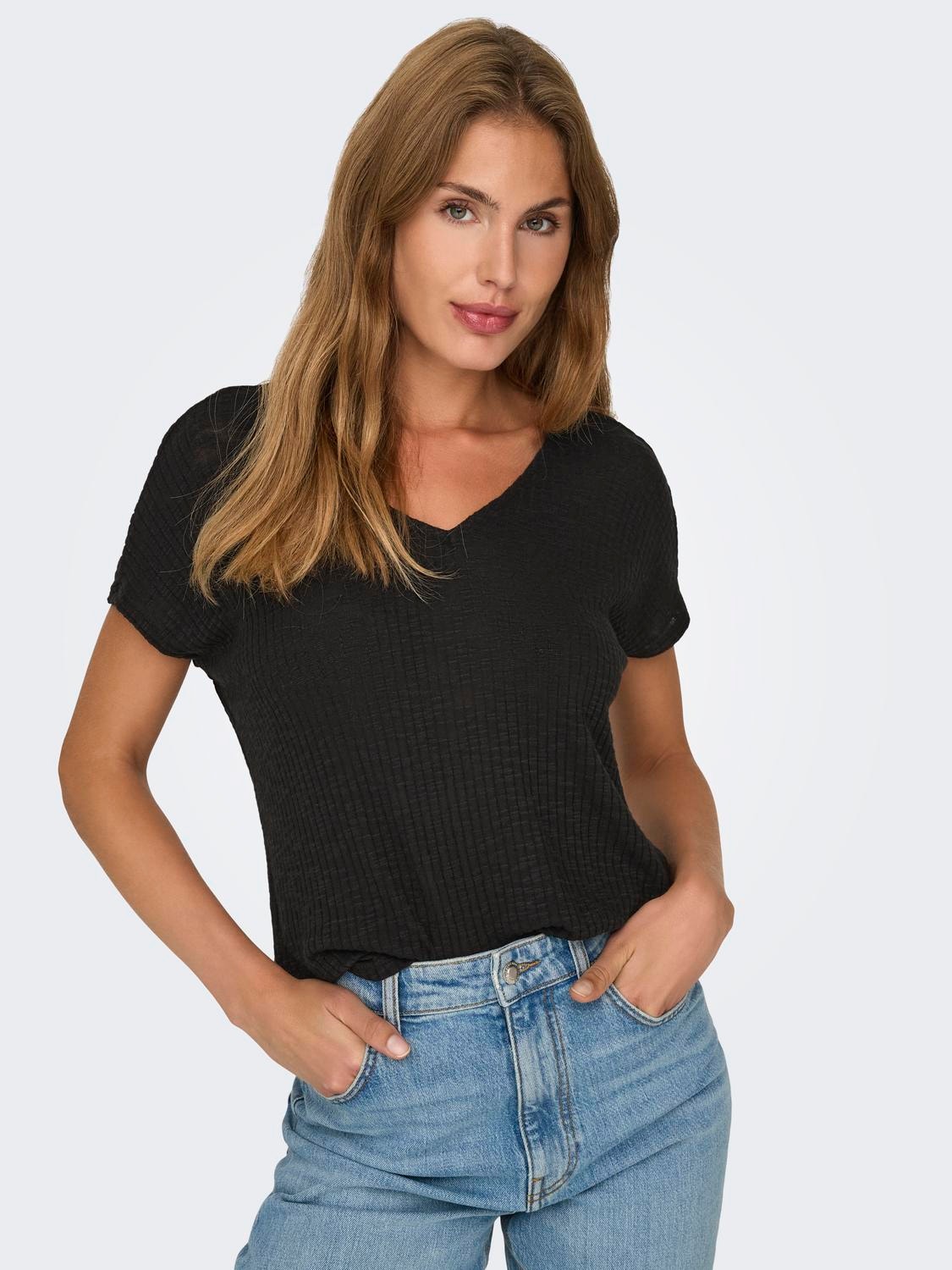 ONLY Normal geschnitten V-Ausschnitt Top -Black - 15330629