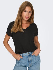 ONLY Regular Fit V-Neck Top -Black - 15330629