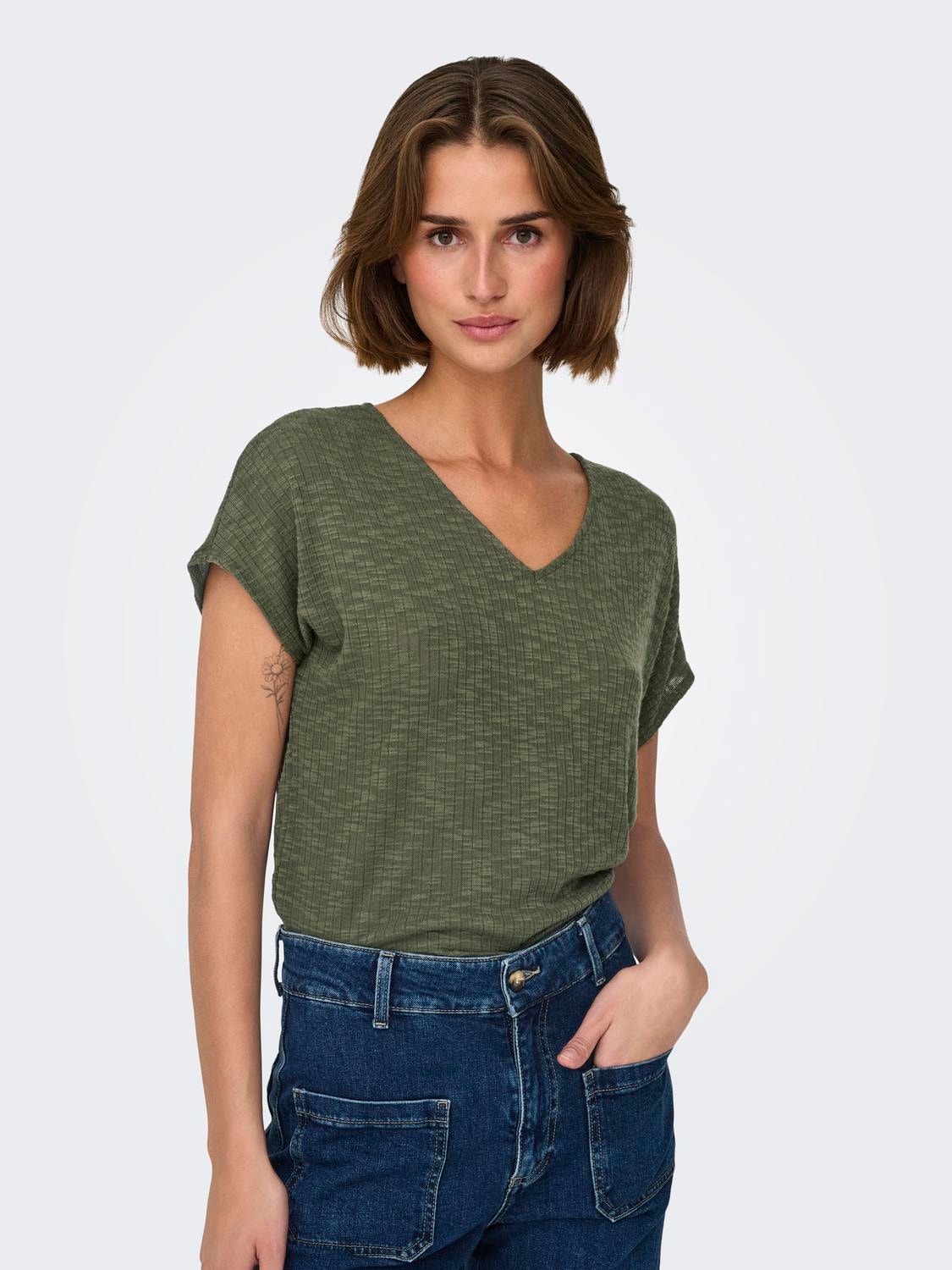 ONLY Regular Fit V-Neck Top -Kalamata - 15330629