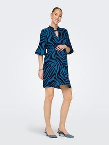 ONLY Normal geschnitten V-Ausschnitt Elastische Bündchen Ballonärmel Kurzes Kleid -Déja Vu Blue - 15330694