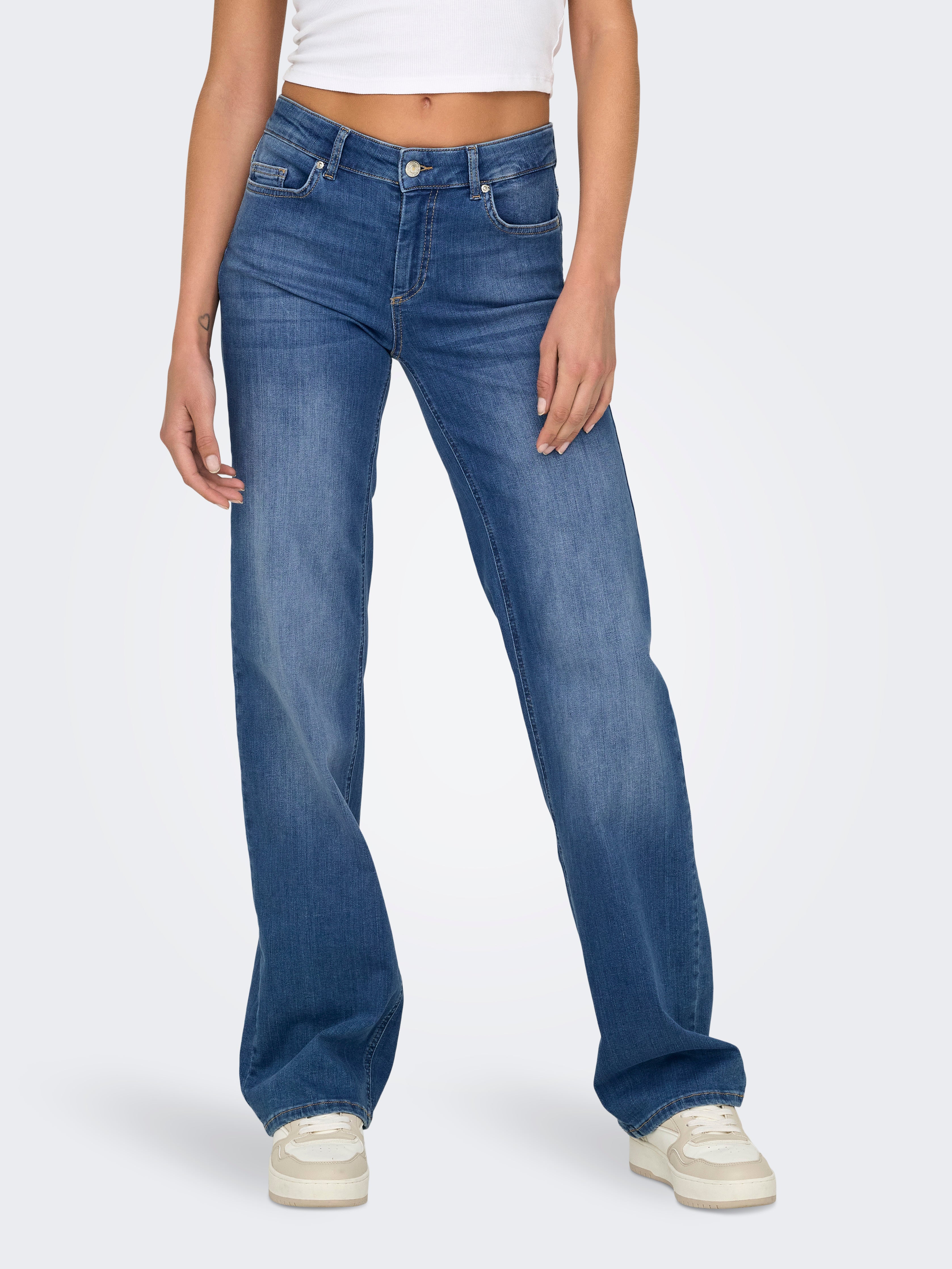 ONLBLUSH Mittlere Taille Gerade geschnitten Jeans | Mittelblau | ONLY®