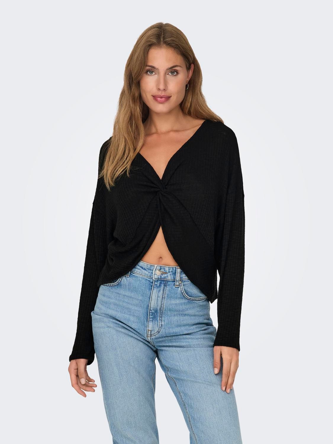 ONLY Regular Fit Round Neck Dropped shoulders Top -Black - 15331040