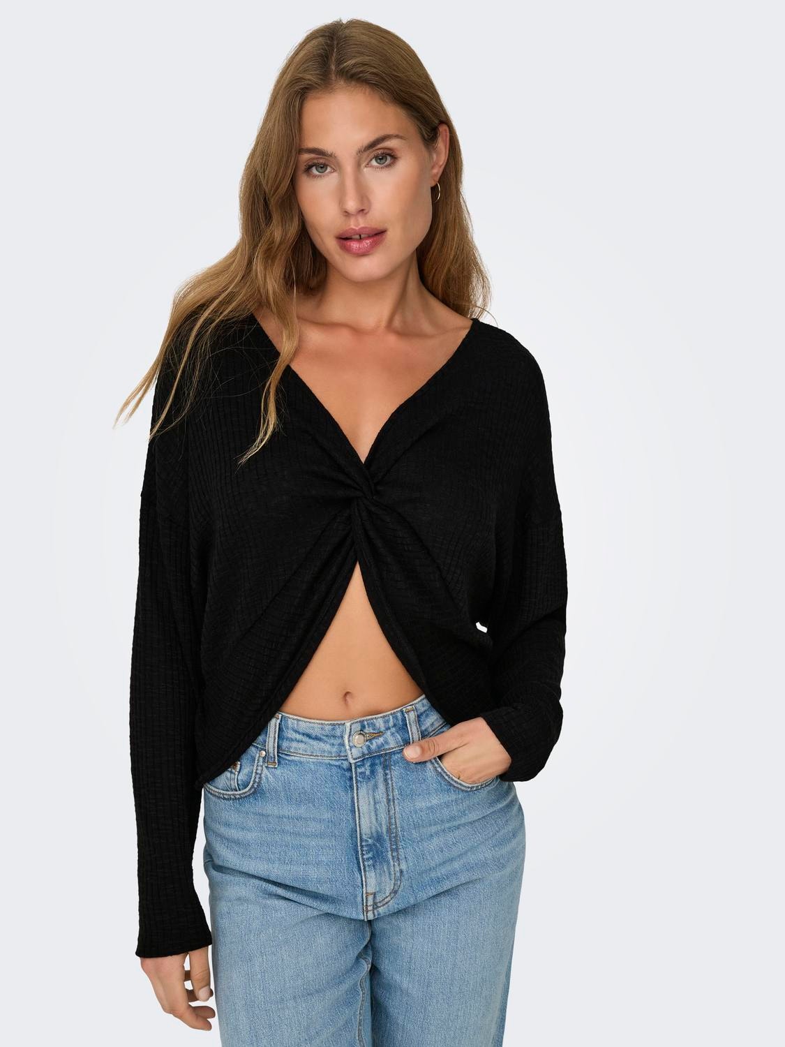 ONLY Long sleeve top with knot -Black - 15331040