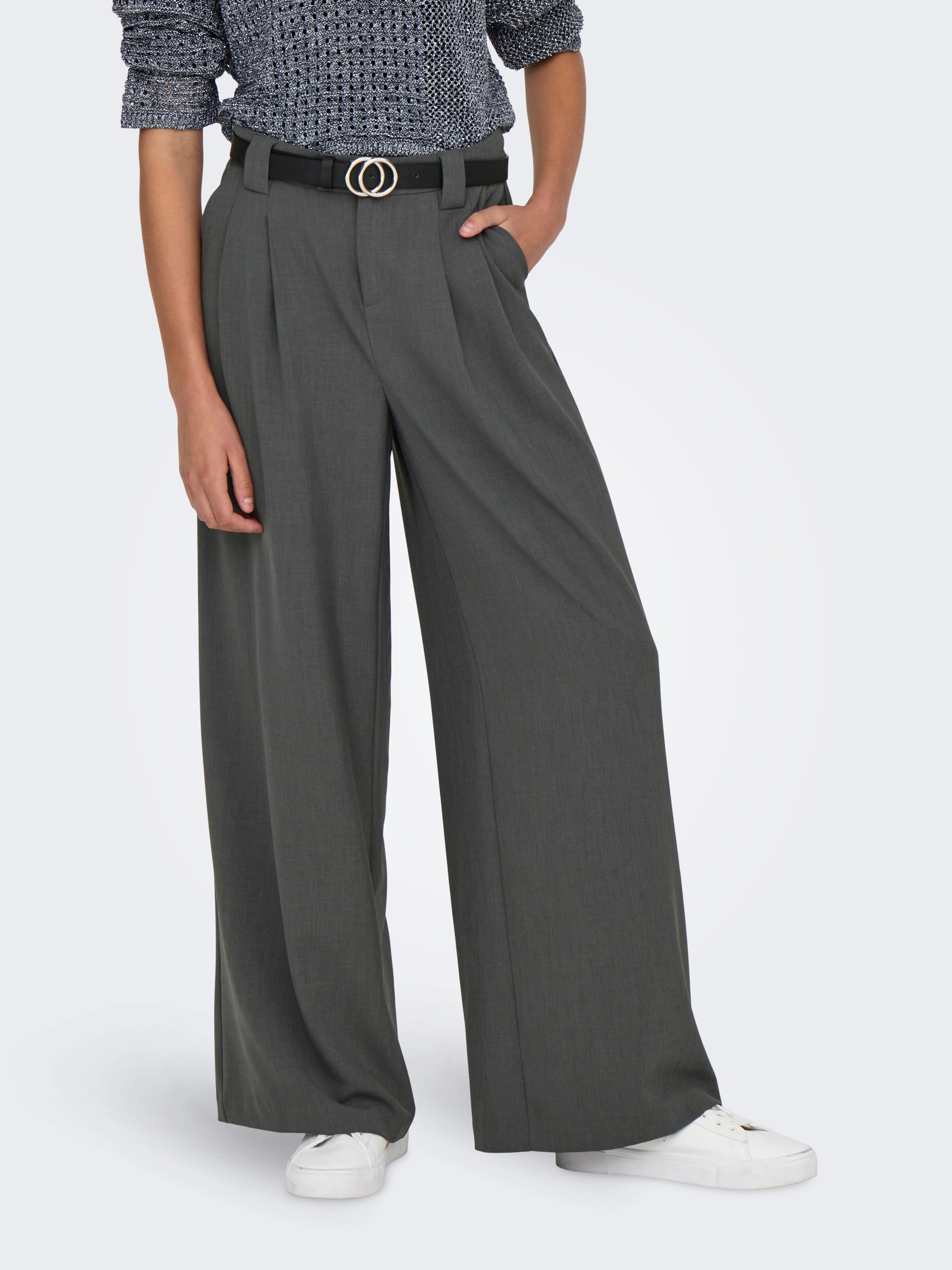 ONLSVEA Cintura media Corte wide leg Pantalones de pernera ancha Gris oscuro ONLY