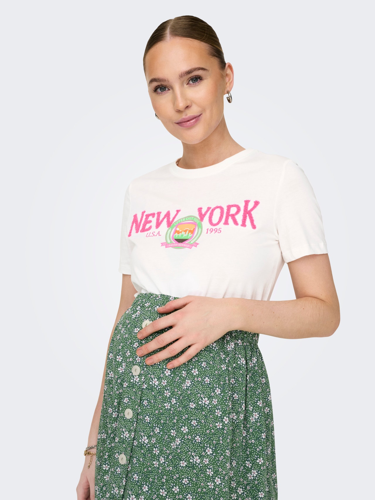 ONLY Regular Fit O-hals Maternity T-skjorte -Cloud Dancer - 15331622
