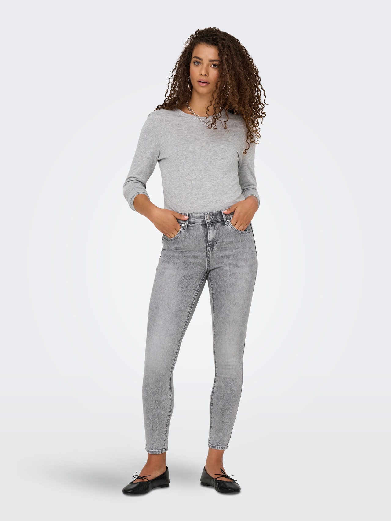 ONLY ONLWAUW Mid waist Skinny Fit Jeans -Grey Denim - 15331974