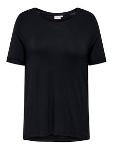 ONLY Regular Fit Round Neck Fold-up cuffs T-Shirt -Black - 15332082