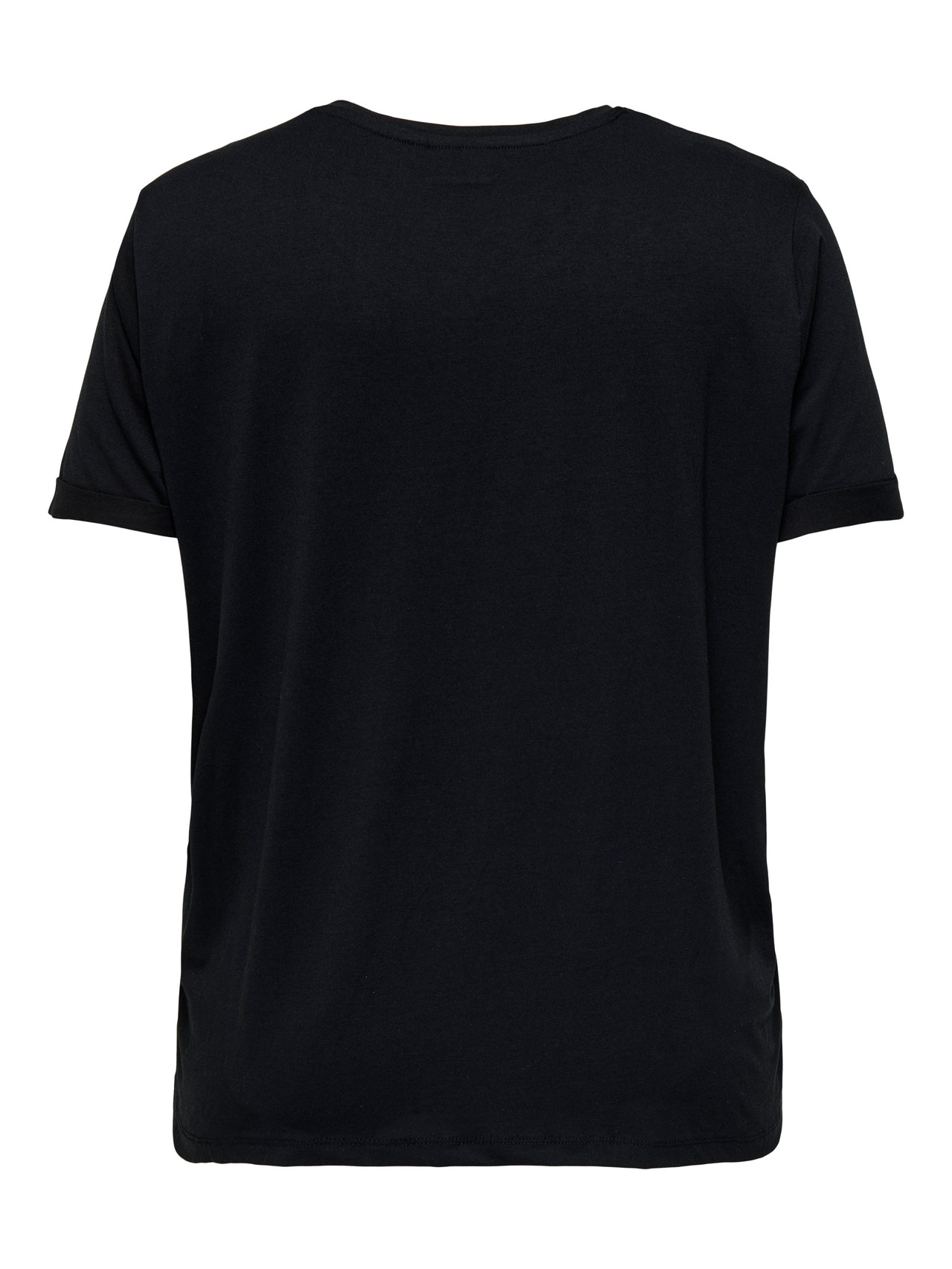 ONLY Normal geschnitten Rundhals Umgeschlagene Ärmelbündchen T-Shirt -Black - 15332082