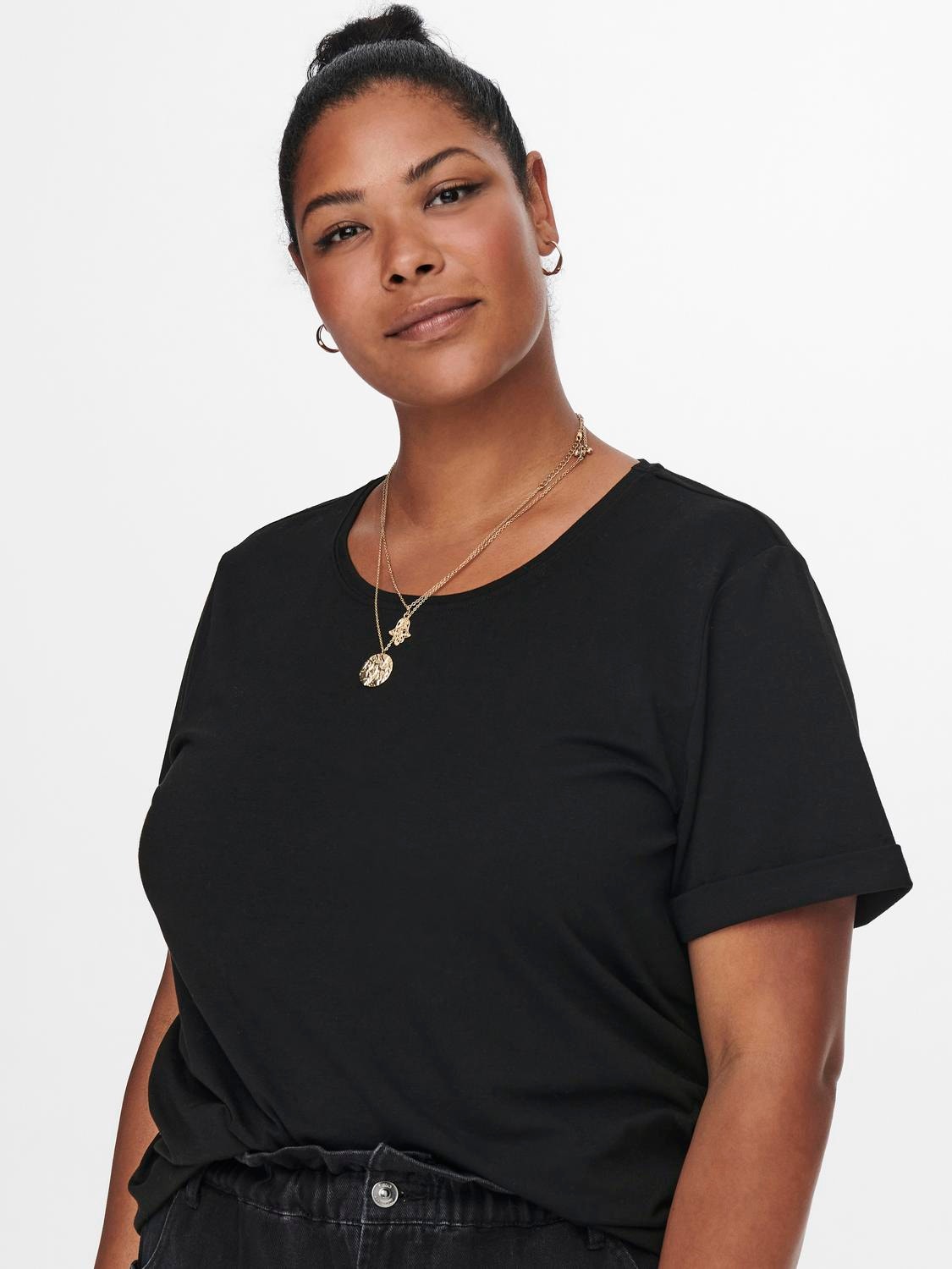 ONLY Regular fit O-hals Mouwuiteinden met omslag T-shirts -Black - 15332082