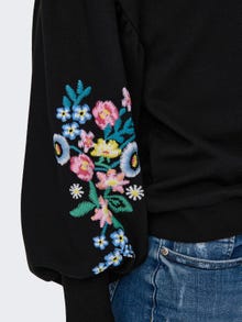 ONLY O-neck sweatshirt with embroidery -Black - 15332880