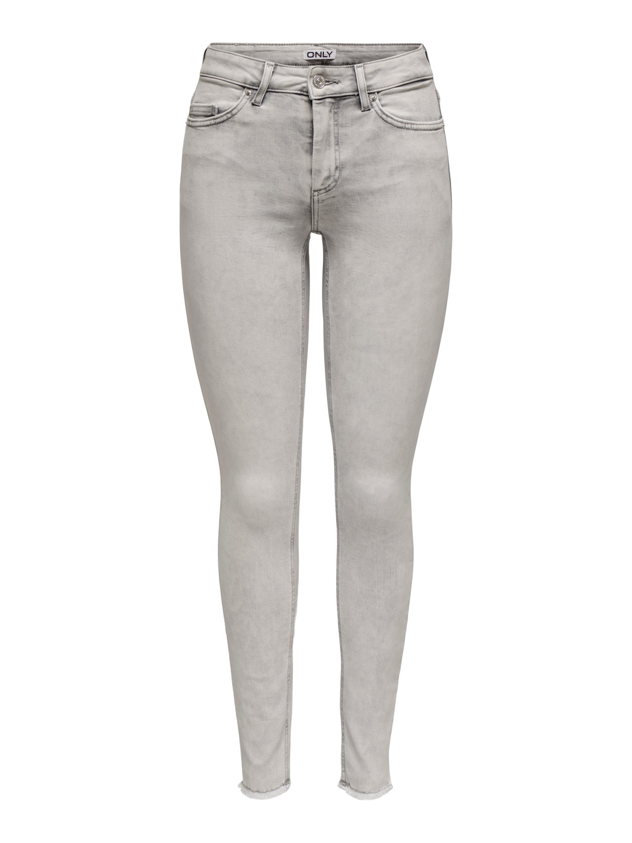 ONLY Skinny Fit Middels høy midje Røff kantskjæring Jeans -Light Grey Denim - 15332900