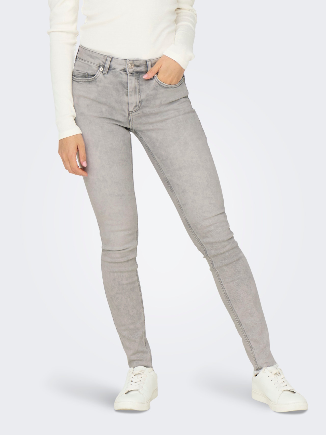 ONLY Jeans Skinny Fit Taille moyenne Ourlet brut -Light Grey Denim - 15332900