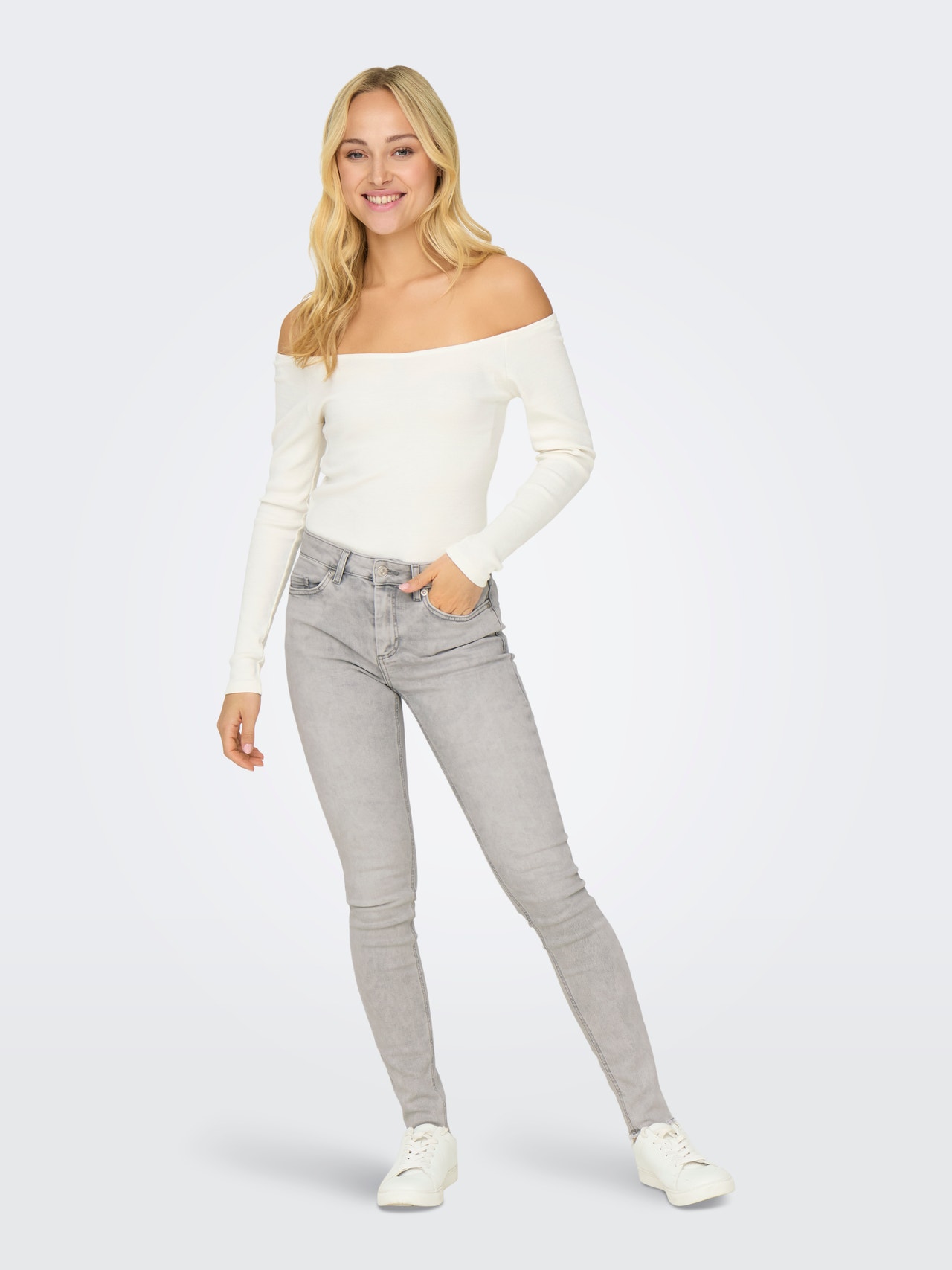 ONLY onlblush mid waist ankle jeans -Light Grey Denim - 15332900