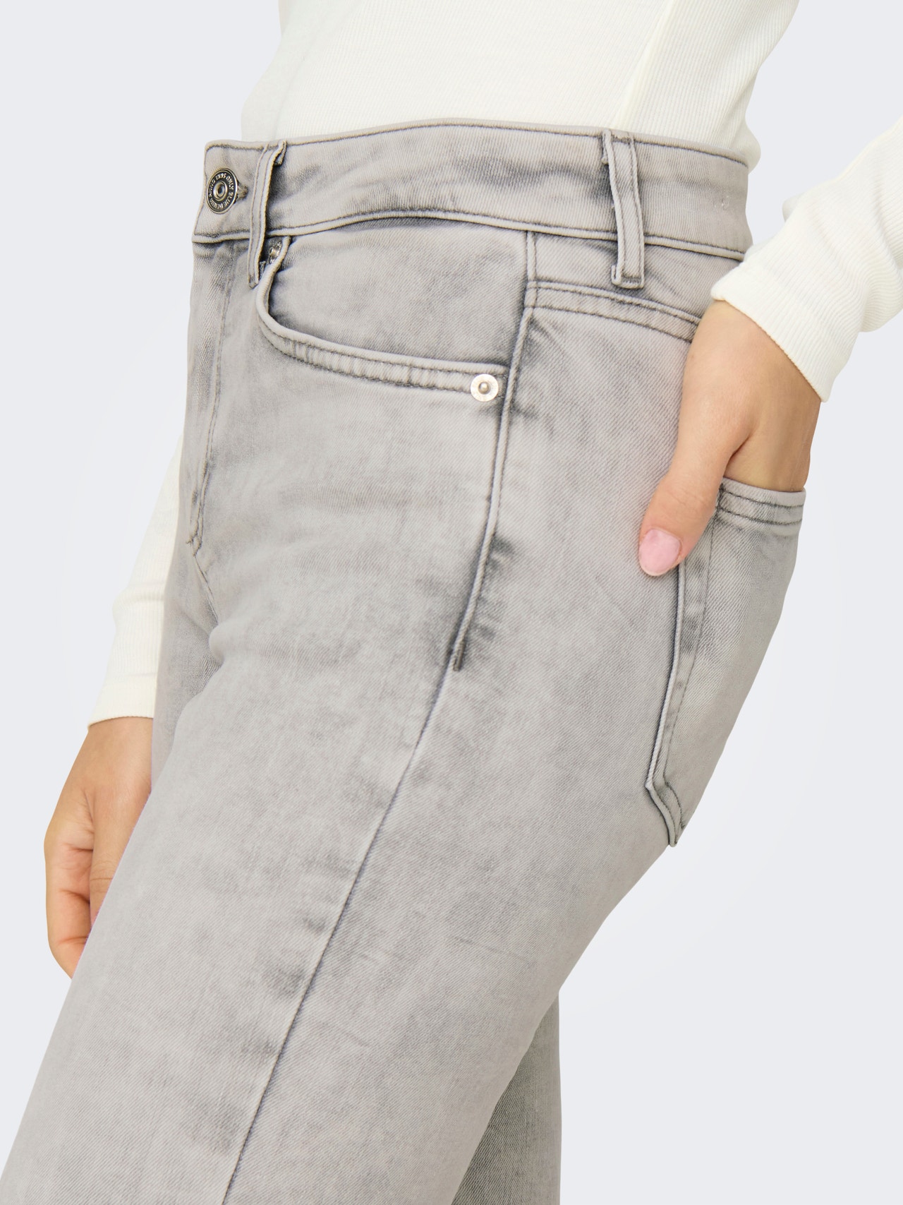 ONLY Skinny Fit Mittlere Taille Offener Saum Jeans -Light Grey Denim - 15332900