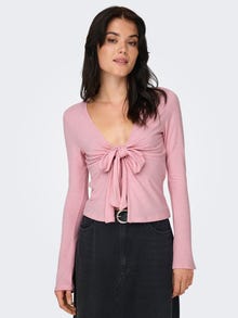 ONLY V-neck top with bow detail -Bleached Mauve - 15332971