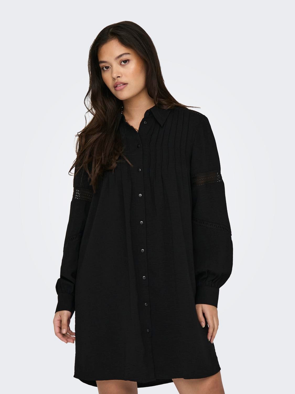 ONLY Regular Fit Shirt collar Dropped shoulders Short dress -Black - 15333537