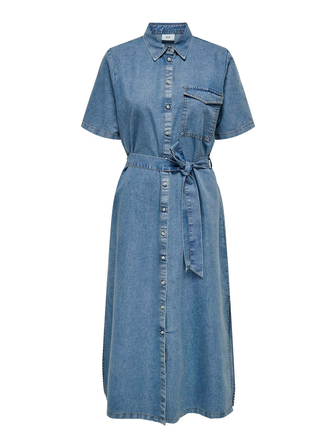 ONLY Regular Fit Shirt collar Midi dress -Medium Blue Denim - 15333546
