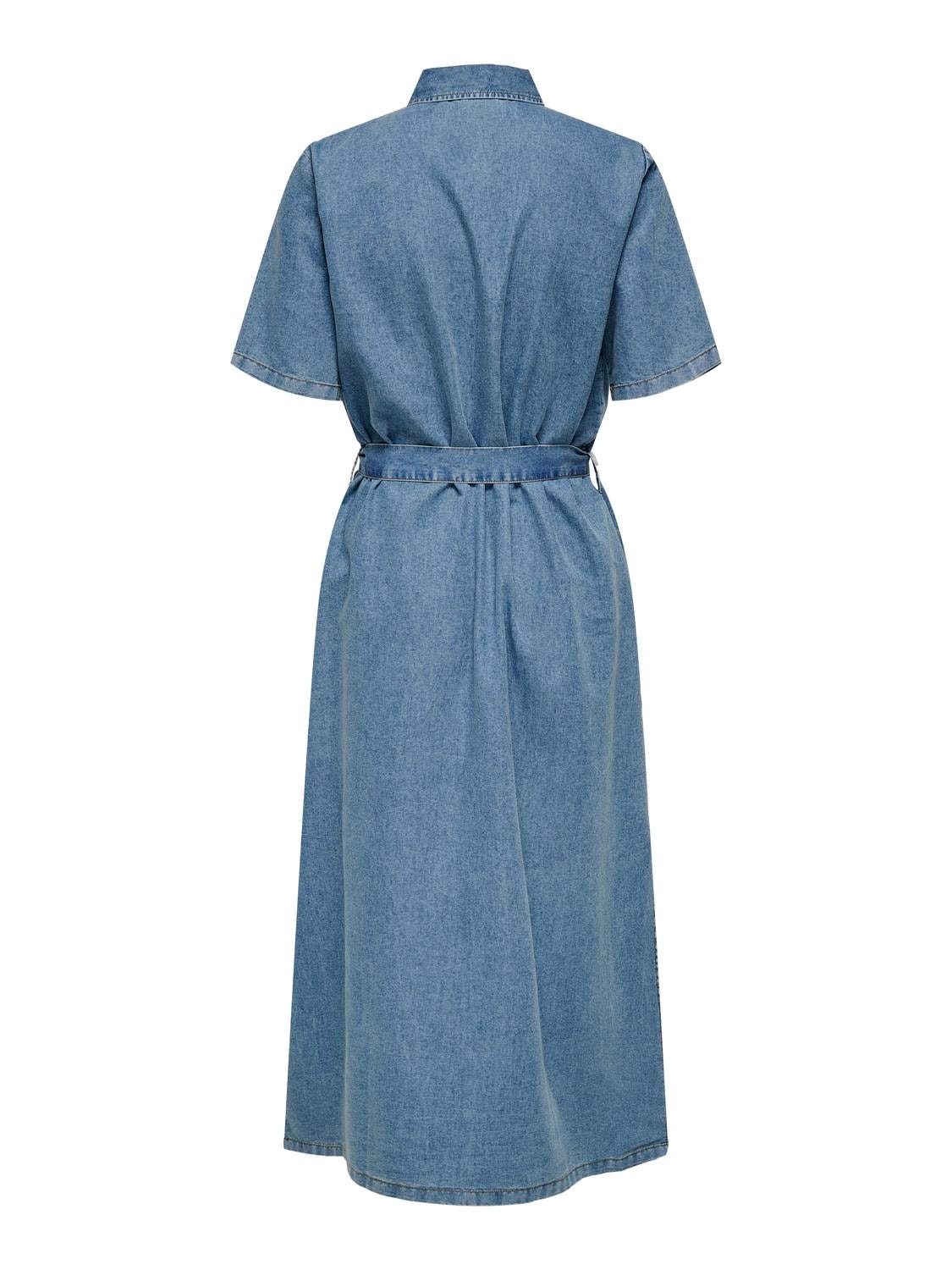 ONLY Robe midi Regular Fit Col chemise -Medium Blue Denim - 15333546